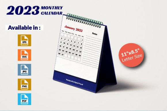 2023 Monthly Calendar Landscape Graphics for Print Templates
