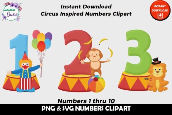 Circus Numbers Clipart SVG PNG for Graphics and Crafts