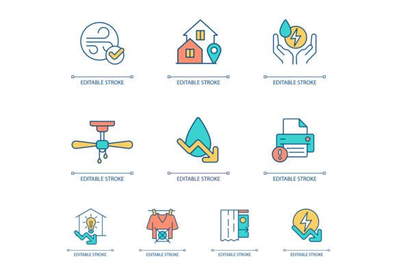 Energy Efficiency Svg Color Icons Set for Graphics and Icons