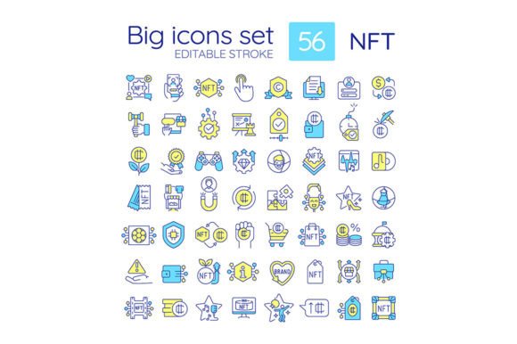 NFT Svg Color Icons Set. Blockchain Tech