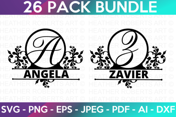 Split Fancy Monogram Alphabet SVG Bundle for Graphics & Crafts