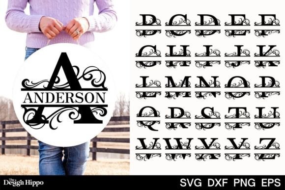 Split Monogram SVG a-Z Alphabet Font for Graphics and Crafts